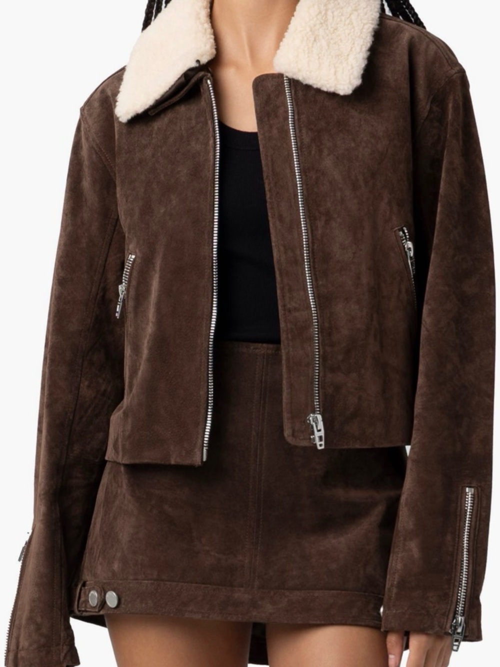 NWT Blank NYC Brown Suede Jacket with Cream Sherpa Collar Size Medium